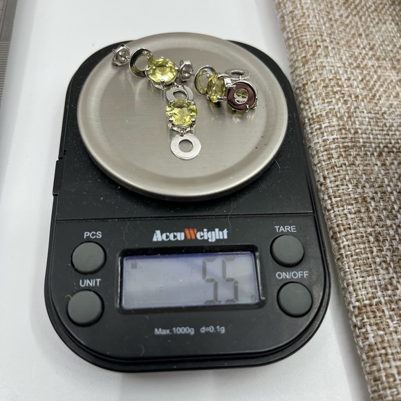 Vintage KN 925 Sterling Silver Yellow-Green Gemstone Dangle Earrings - Picture 17 of 17